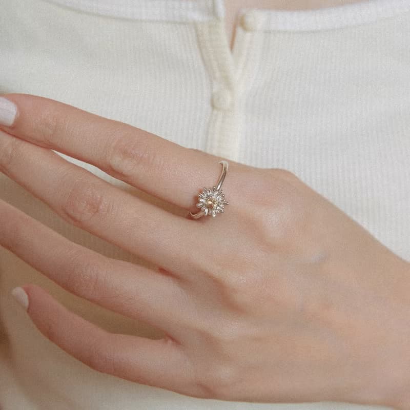 Small Daisy Ring 小雛菊花 黃色藍寶石 純銀戒指 優雅簡約