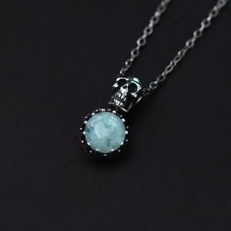 Gemstone Skull Silver Pendant Necklace