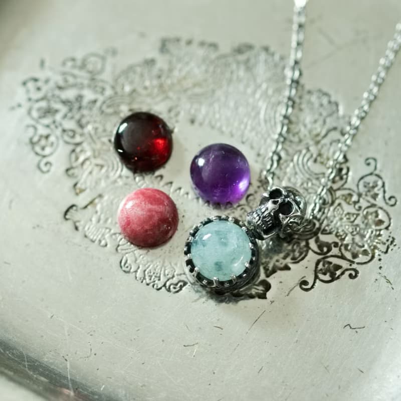 Gemstone Skull Silver Pendant Necklace