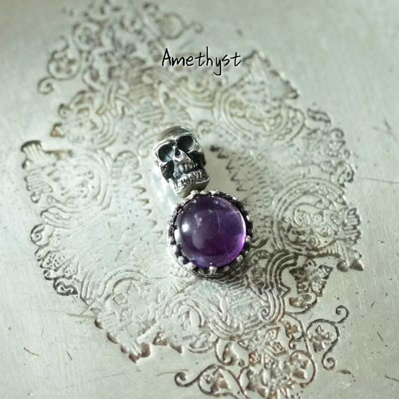 Gemstone Skull Silver Pendant Necklace