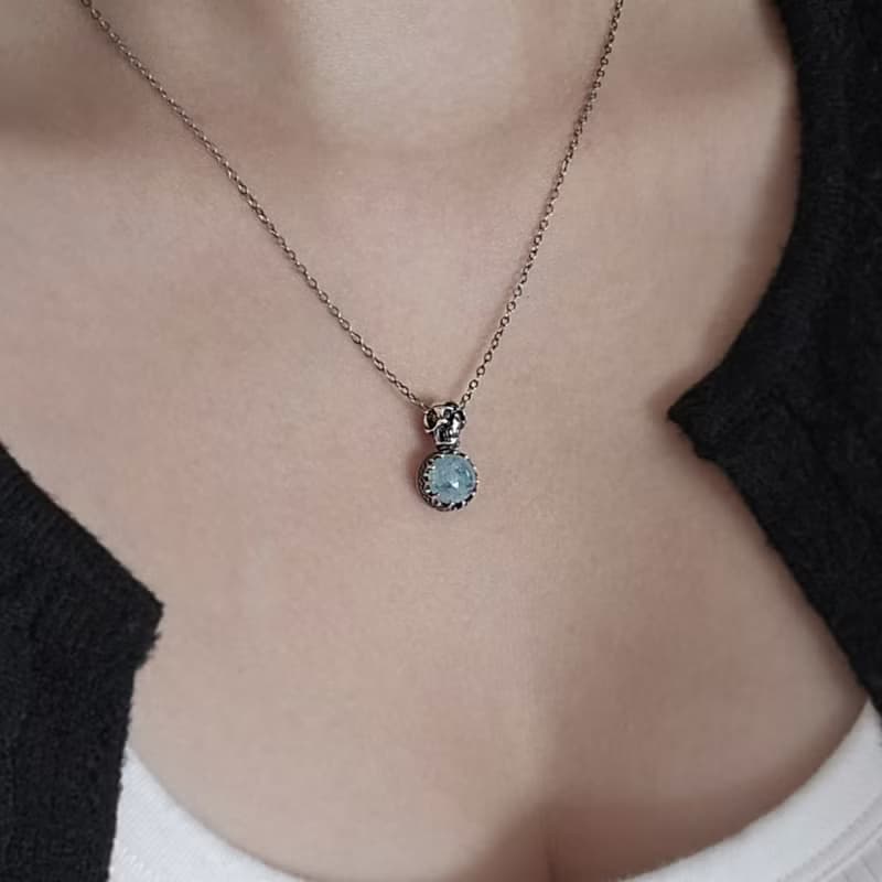 Gemstone Skull Silver Pendant Necklace