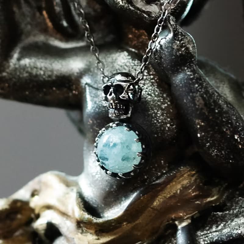 Gemstone Skull Silver Pendant Necklace