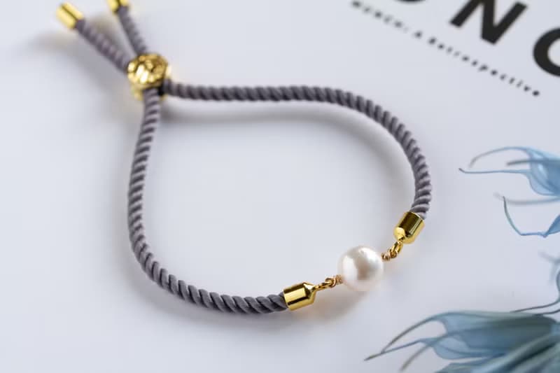あこや真珠 ナイロンコードブレスレット　グレー