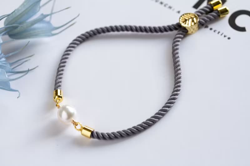 あこや真珠 ナイロンコードブレスレット　グレー