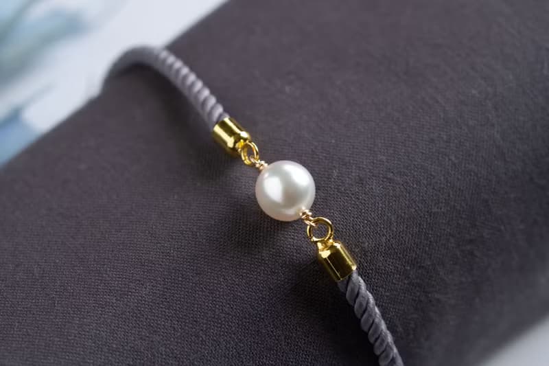 あこや真珠 ナイロンコードブレスレット　グレー