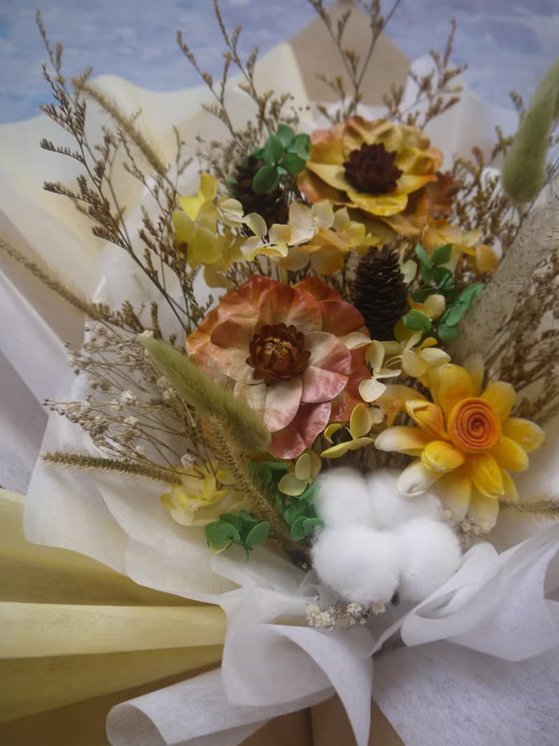 追分成功.陽光黃色系.乾燥花.永生花.情人節.生日.畢業花束