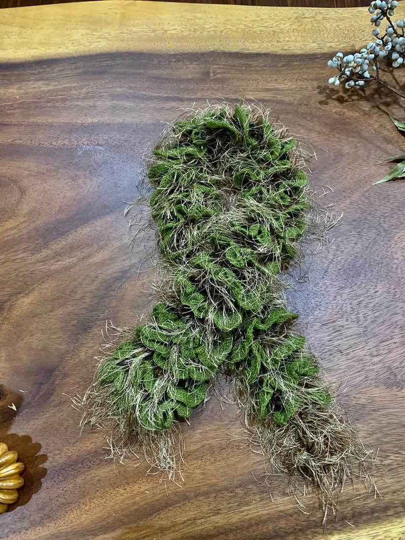 手作造型圍巾。。橄欖綠/咖啡色 羊毛+仿皮草圍巾。