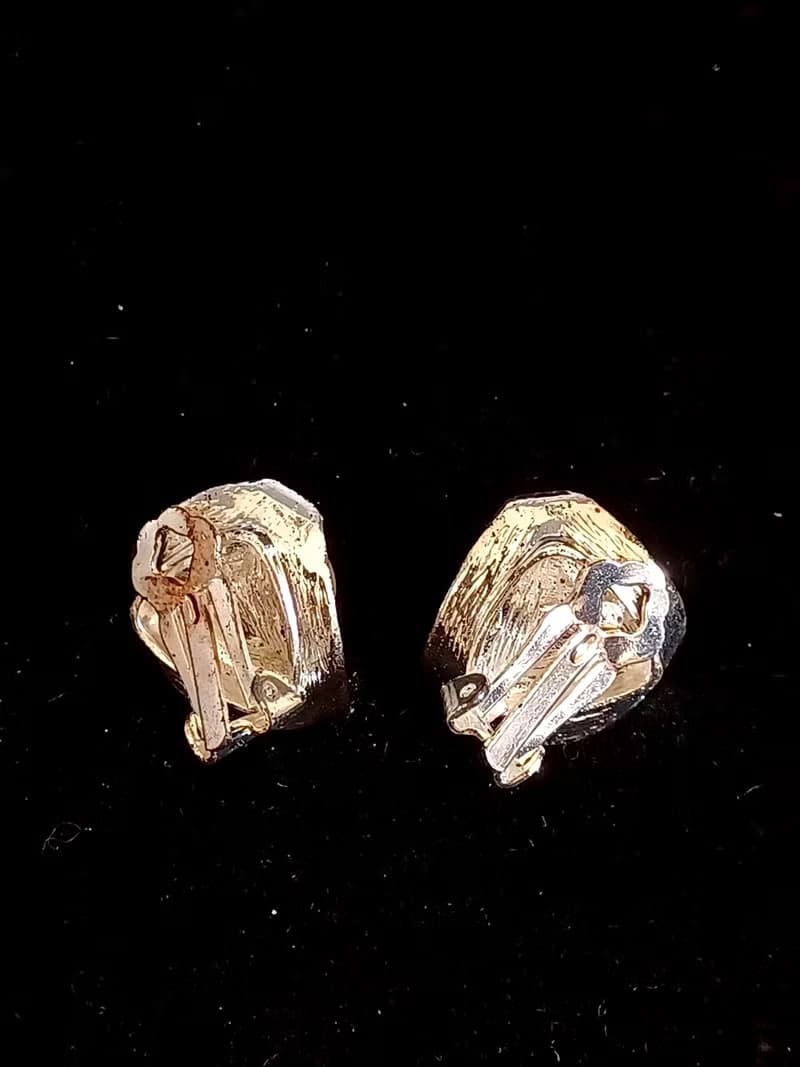 vintage jewelry 典雅珠光萊茵鑽 夾式耳環