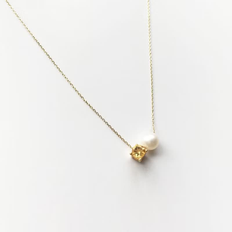 K10/SV925 Critrine Necklace, November Birthstone, Pearl Dainty Necklace