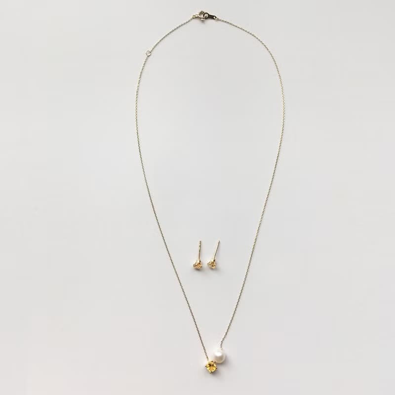 K10/SV925 Critrine Necklace, November Birthstone, Pearl Dainty Necklace