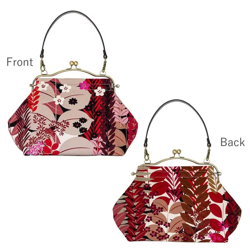 横長ベンリーがま口バッグ 植物園 Botanical Garden ハンドバッグ Frame Bag 牛革ハンドル付 日本製