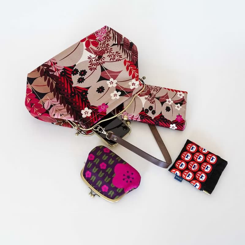 横長ベンリーがま口バッグ 植物園 Botanical Garden ハンドバッグ Frame Bag 牛革ハンドル付 日本製