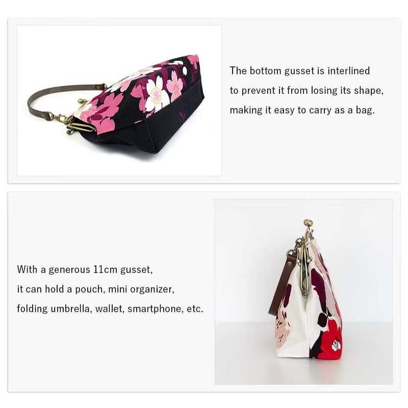 横長ベンリーがま口バッグ 植物園 Botanical Garden ハンドバッグ Frame Bag 牛革ハンドル付 日本製