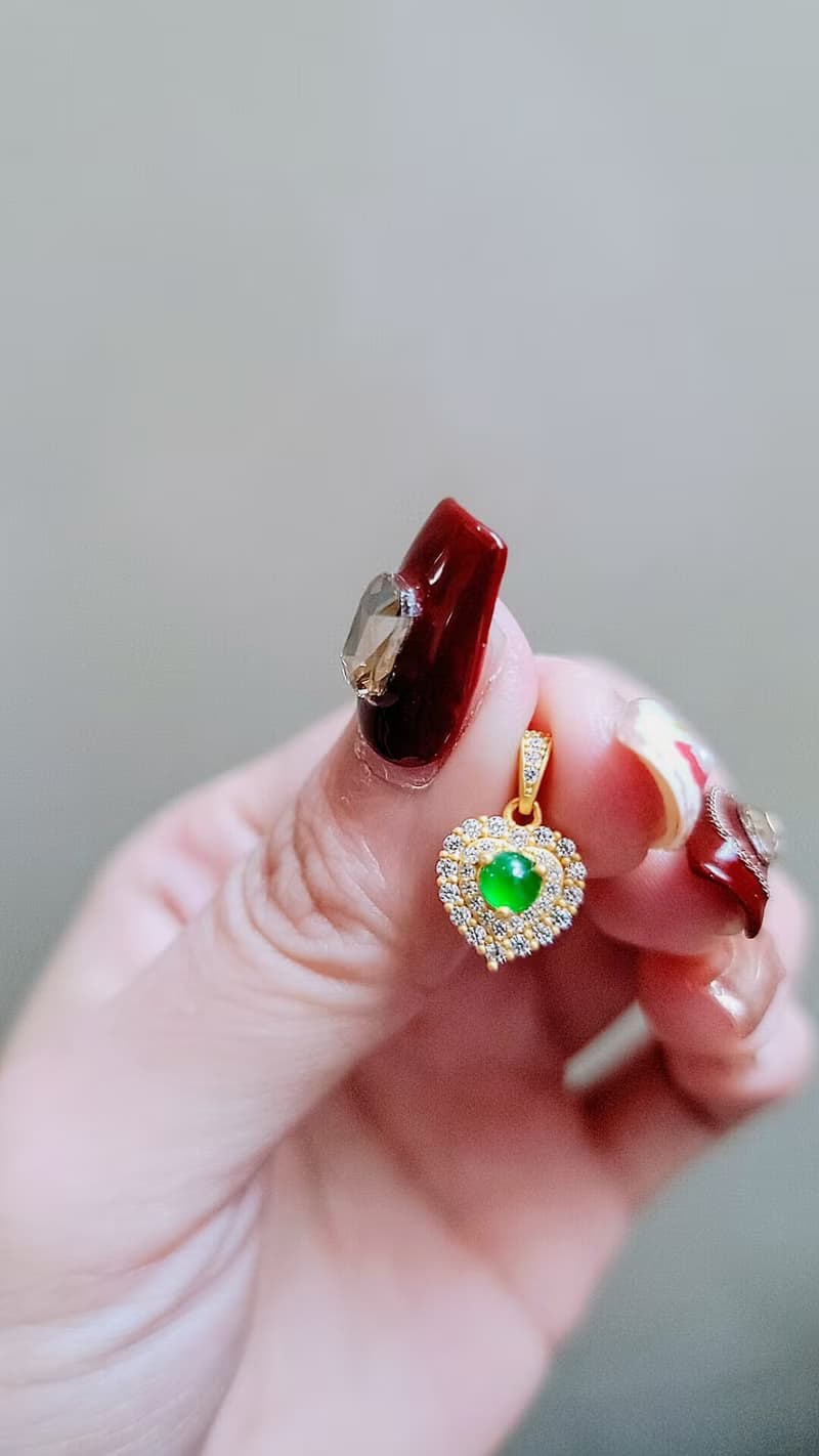 |有財甜心|A貨翡翠冰玻綠蛋面4mm純銀鍍18k黃愛心款項鍊