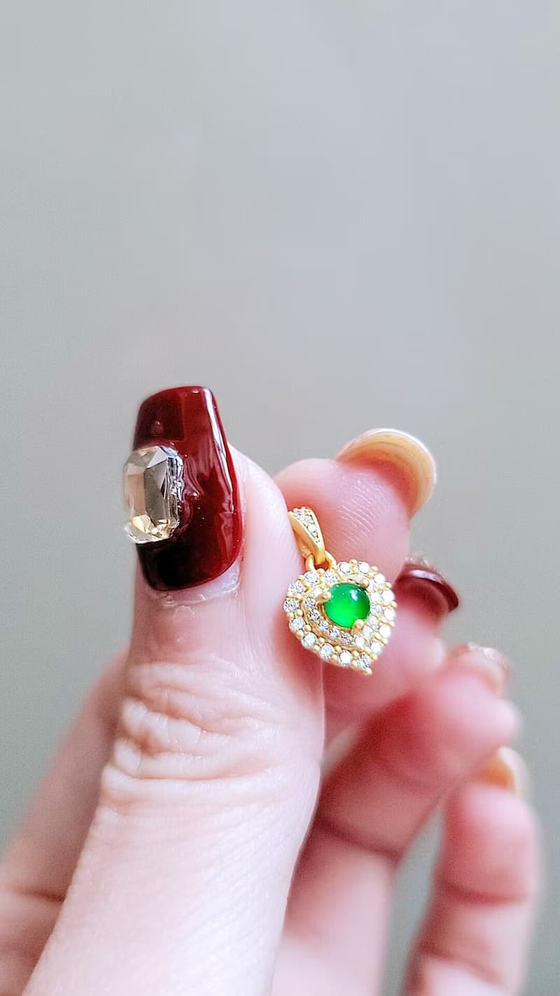 |有財甜心|A貨翡翠冰玻綠蛋面4mm純銀鍍18k黃愛心款項鍊