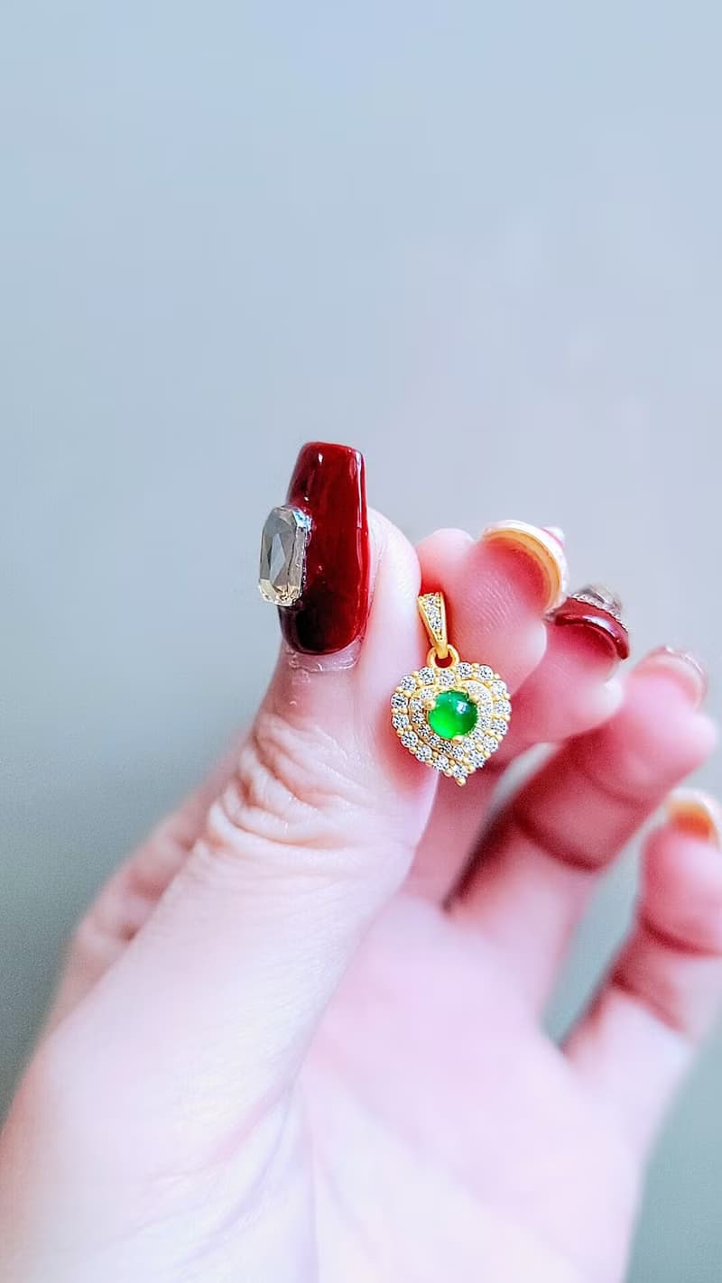 |有財甜心|A貨翡翠冰玻綠蛋面4mm純銀鍍18k黃愛心款項鍊