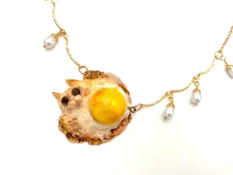 可愛 原創Sunny Side up太陽蛋貓咪系列 荷包蛋 早晨全餐 項鏈