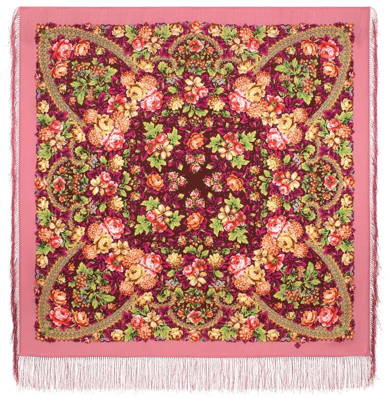 Pavlovo Posad Russian Shawl 100% Wool Scarf 125x125 cm Wrap Silk Fringe 2082-3