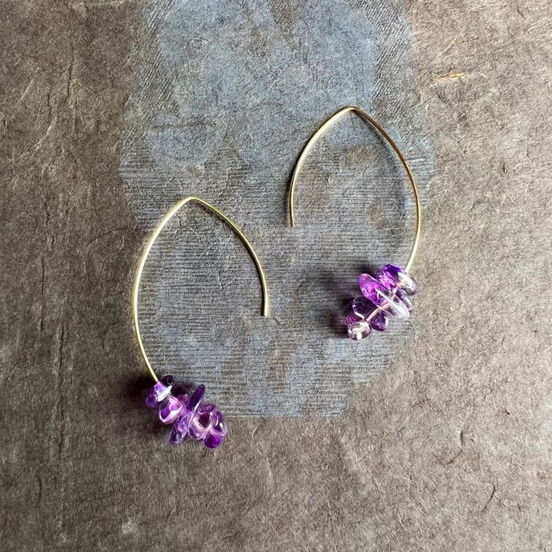 14kgf Amethyst Marquis Hoop Pierced Earrings Gift Box