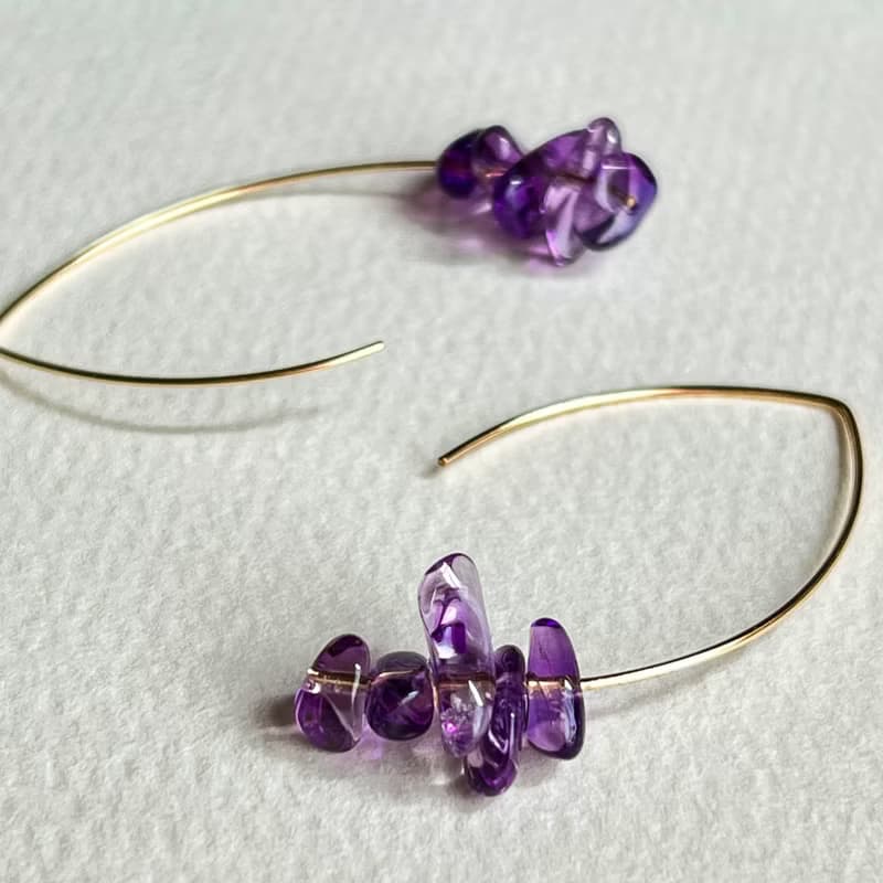 14kgf Amethyst Marquis Hoop Pierced Earrings Gift Box