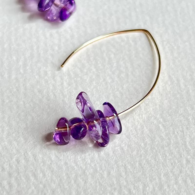 14kgf Amethyst Marquis Hoop Pierced Earrings Gift Box