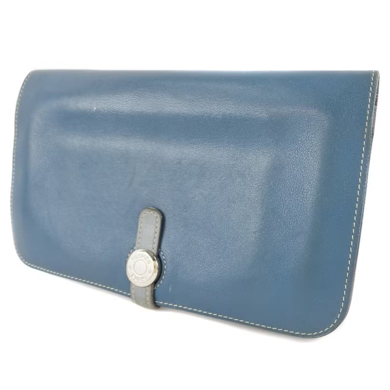 【日本直送】エルメス HERMES ドゴン 長財布 カーフ 青  ユニセックス【中古】