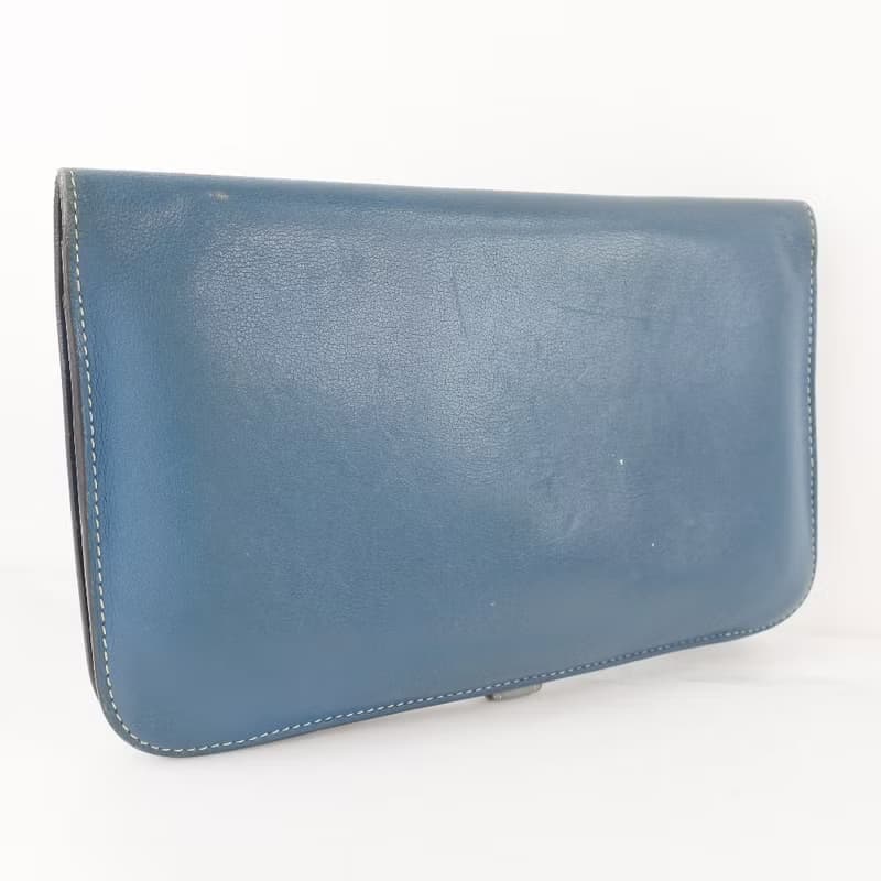 【日本直送】エルメス HERMES ドゴン 長財布 カーフ 青  ユニセックス【中古】