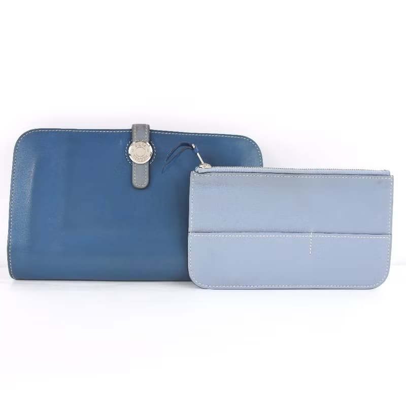 【日本直送】エルメス HERMES ドゴン 長財布 カーフ 青  ユニセックス【中古】