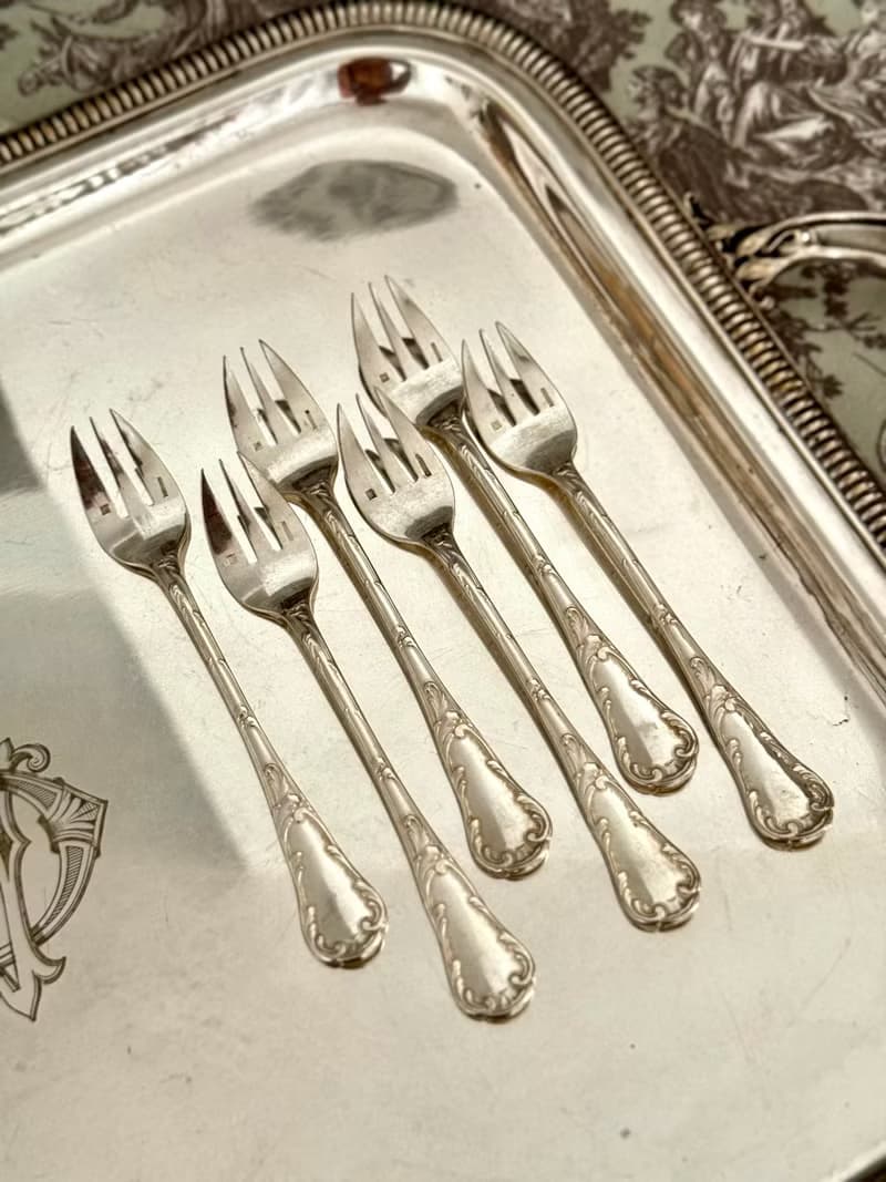 40676-珍藏法國古董CHRISTOFLE鍍銀叉6支附盒