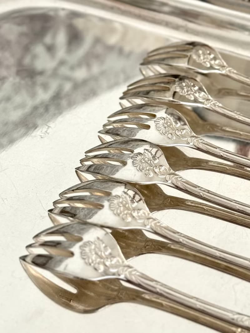 40676-珍藏法國古董CHRISTOFLE鍍銀叉6支附盒