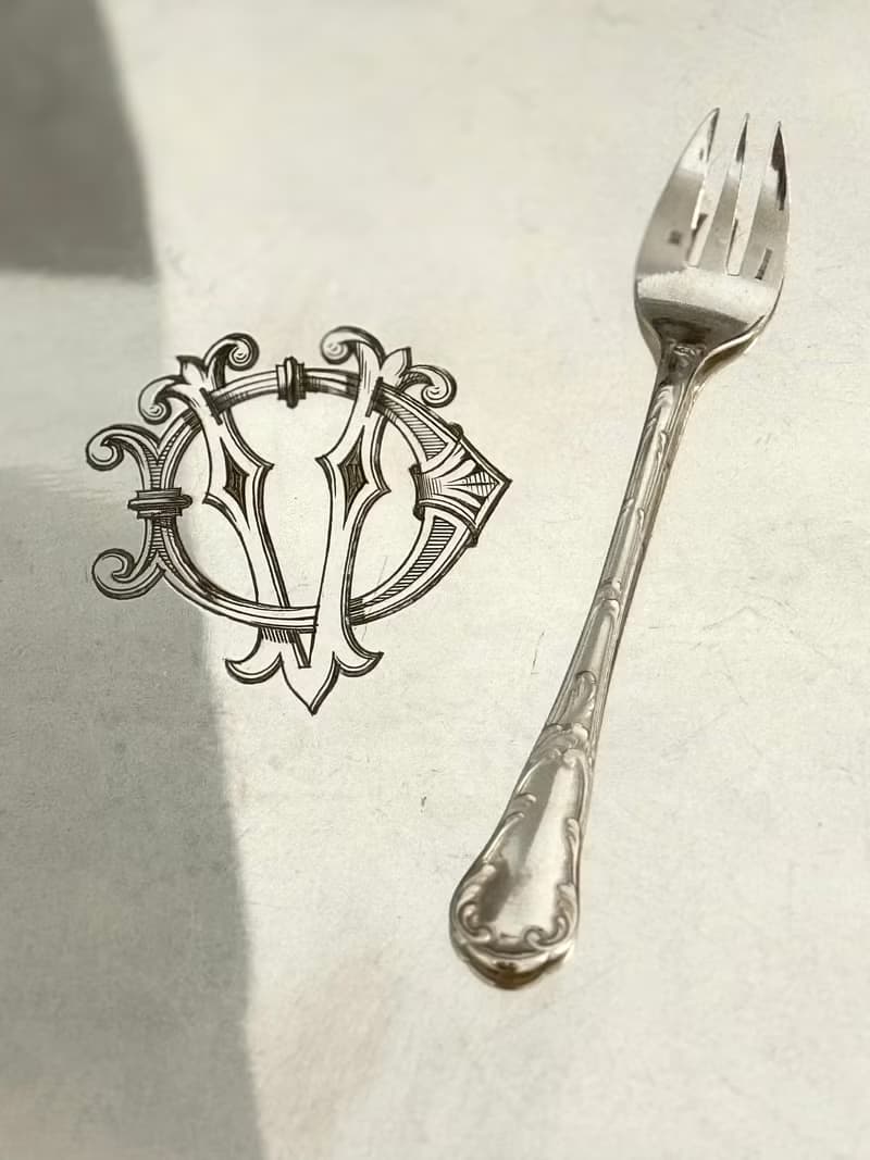 40676-珍藏法國古董CHRISTOFLE鍍銀叉6支附盒