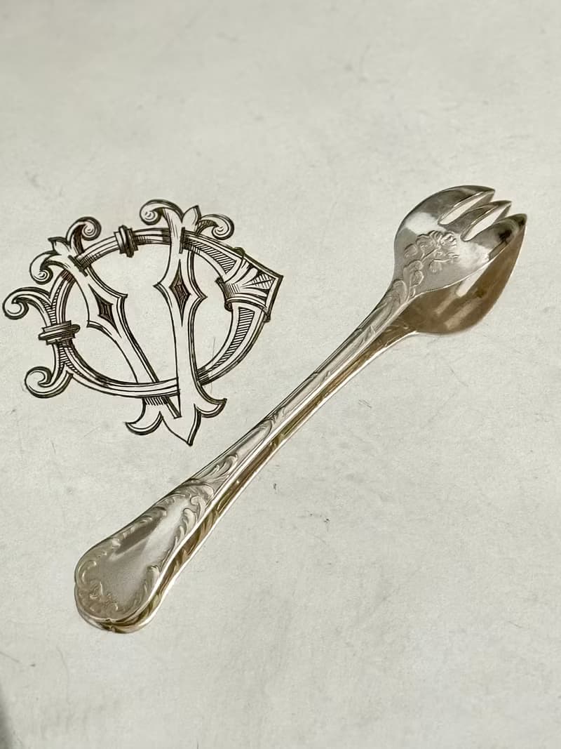 40676-珍藏法國古董CHRISTOFLE鍍銀叉6支附盒