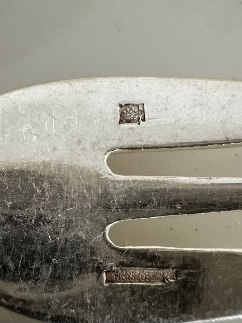 40676-珍藏法國古董CHRISTOFLE鍍銀叉6支附盒