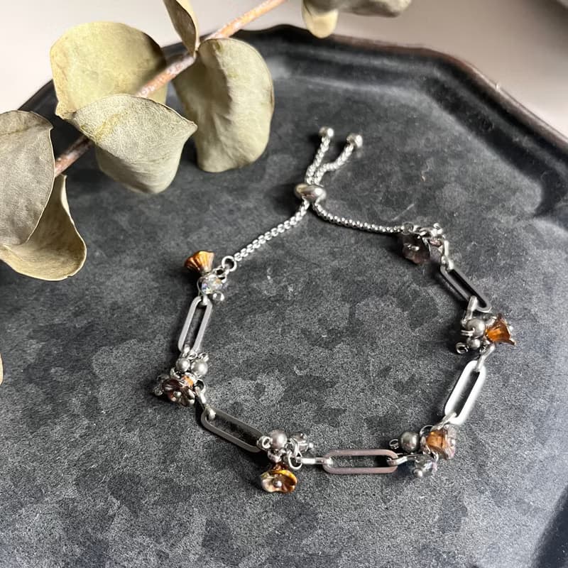 Blossom 繁花水晶花朵手鍊(鐵鏽)  不鏽鋼伸縮調節手鍊