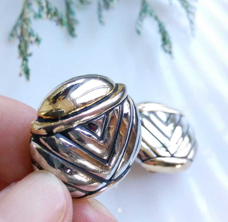 【西洋古董飾品 】銀色調 幾何 摩登 大耳環 夾式耳環