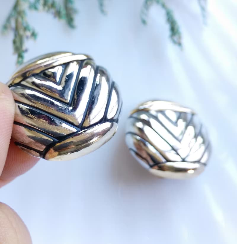 【西洋古董飾品 】銀色調 幾何 摩登 大耳環 夾式耳環