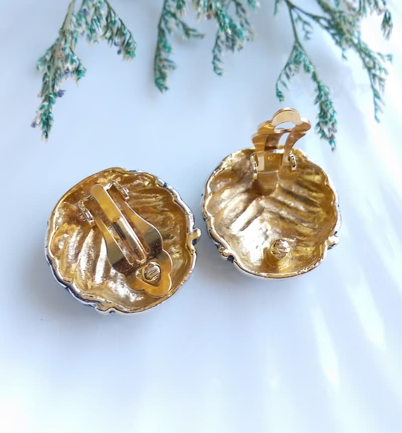 【西洋古董飾品 】銀色調 幾何 摩登 大耳環 夾式耳環