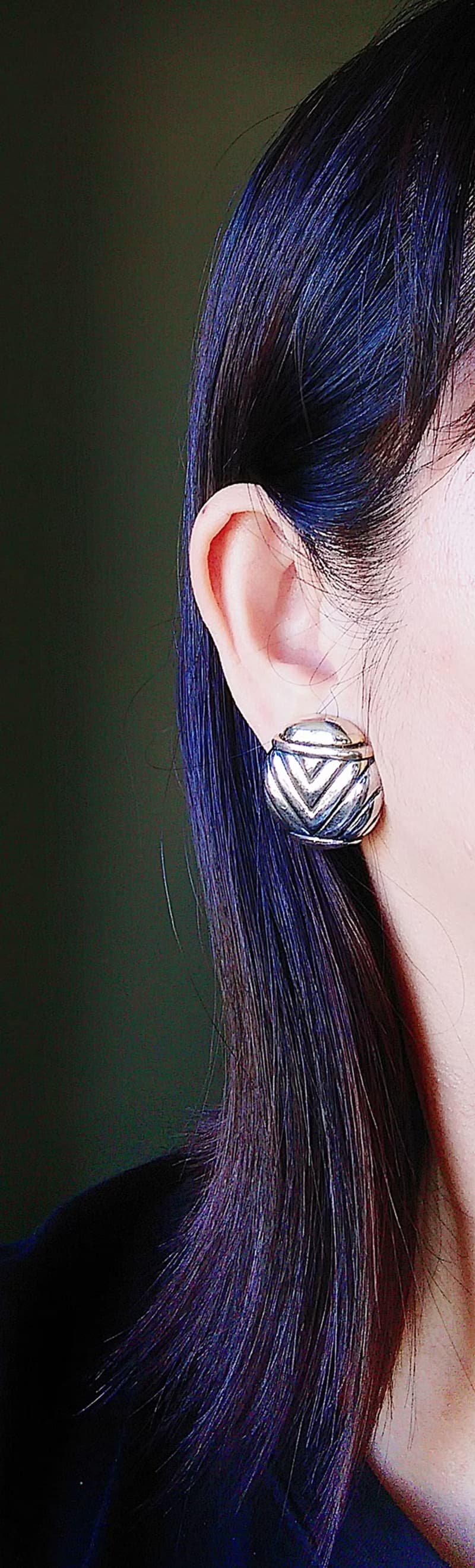 【西洋古董飾品 】銀色調 幾何 摩登 大耳環 夾式耳環