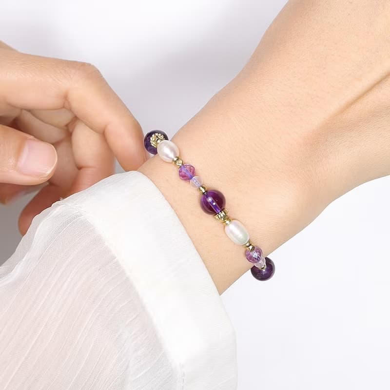 雅典娜的祝福 | A119紫水晶月光石珍珠手鍊