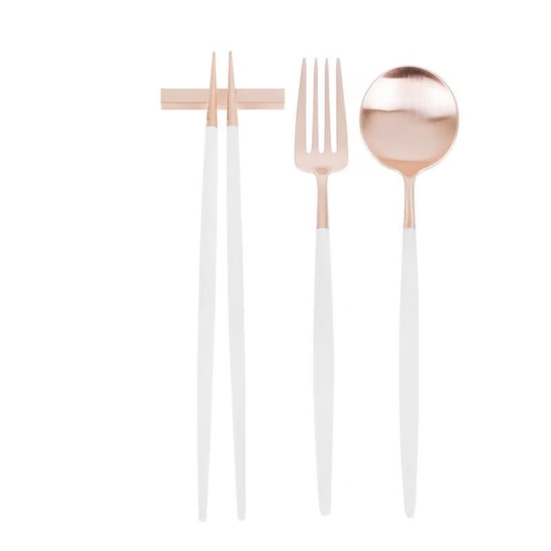 葡萄牙Cutipol GOA系列白玫瑰金新主餐三件組(叉匙筷)