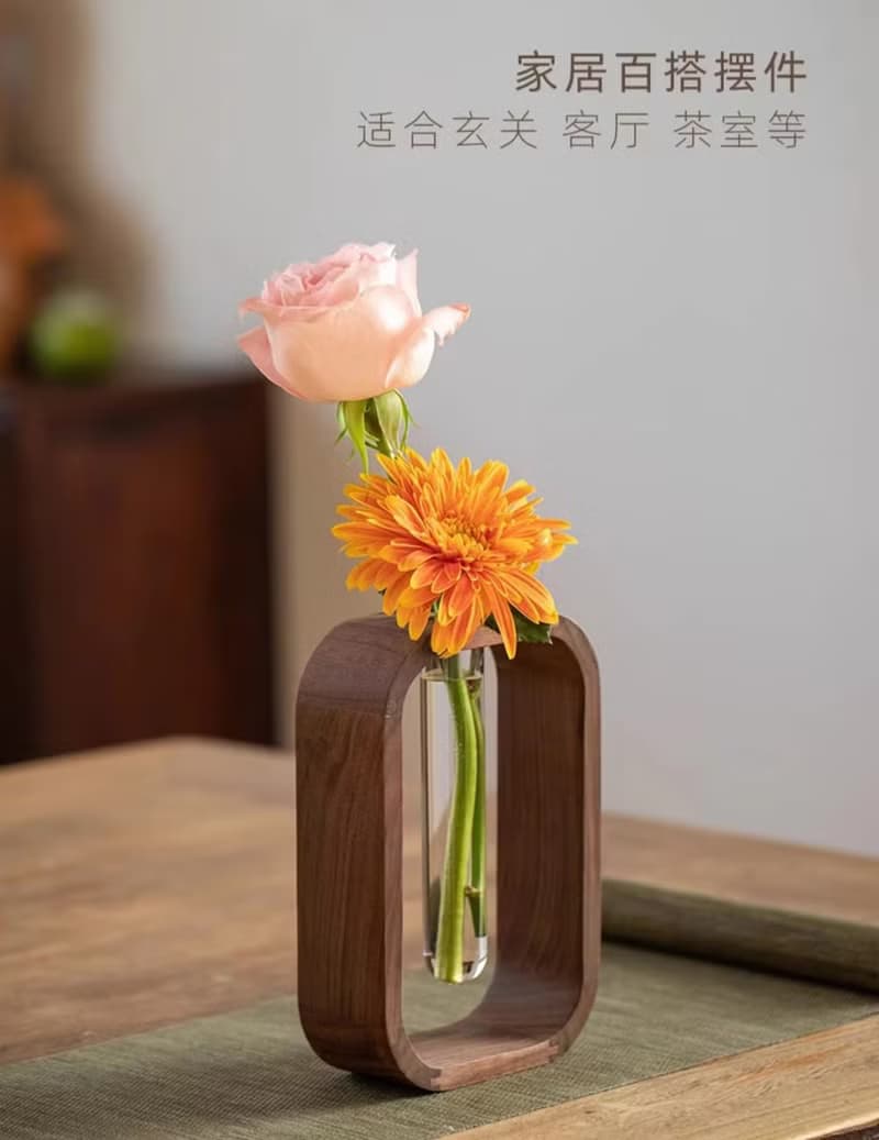 桌面擺件  黑胡桃水培花瓶 新年佈置