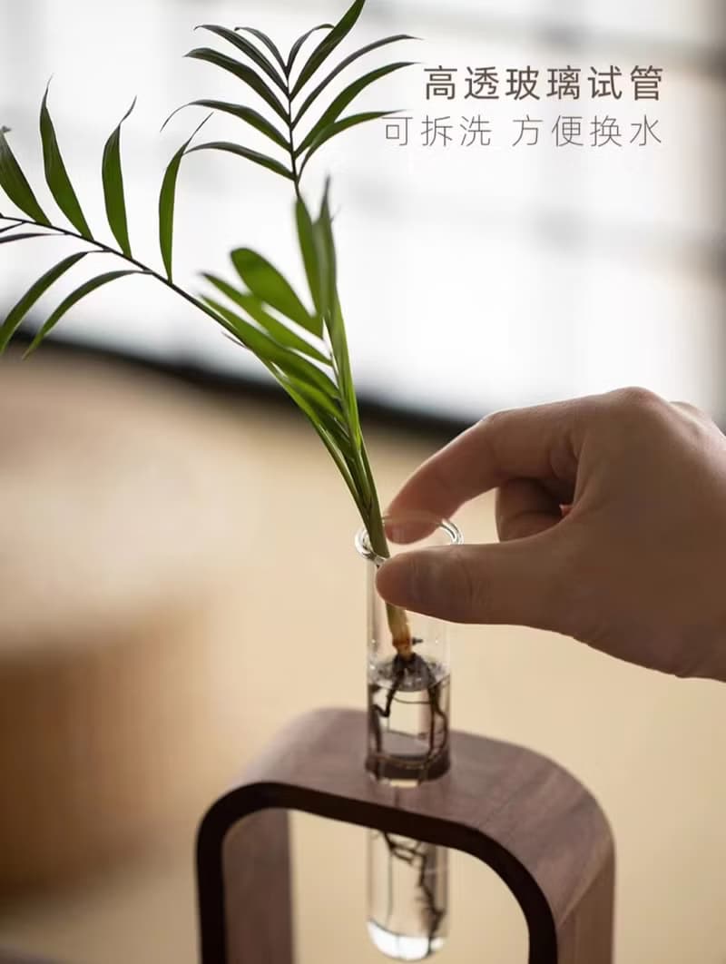 桌面擺件  黑胡桃水培花瓶 新年佈置