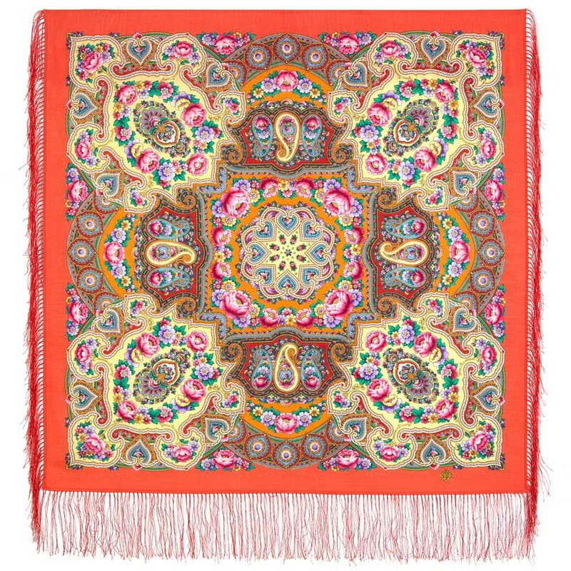 Authentic Pavlovo Posad Russian Shawl Scarf Soft 100% Wool 89x89 cm 2003-3