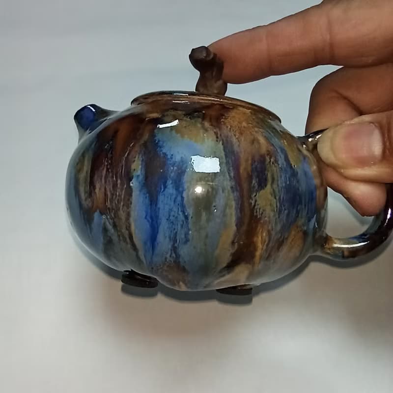 手拉胚西施壺多彩潑墨釉燒製