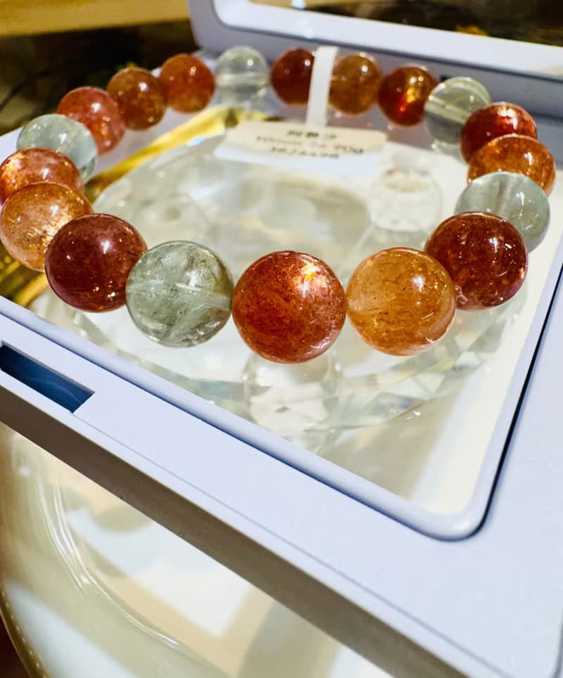 小精品阿魯沙10mm26.90g水晶金太陽綠柱石共生化太歲招財事業擋煞