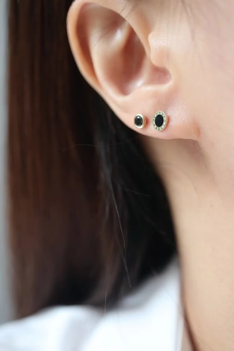14K Black CZ Piercing 黑包金鎖珠耳環耳骨 耳窩 不退色