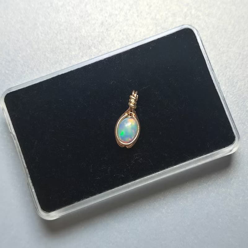 天然歐泊吊墜14k包金十月生辰石誕生石項鍊 14KGF鑲嵌天然石吊墜