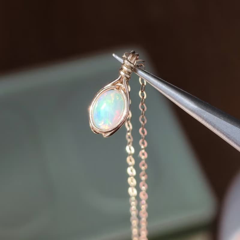 天然歐泊吊墜14k包金十月生辰石誕生石項鍊 14KGF鑲嵌天然石吊墜