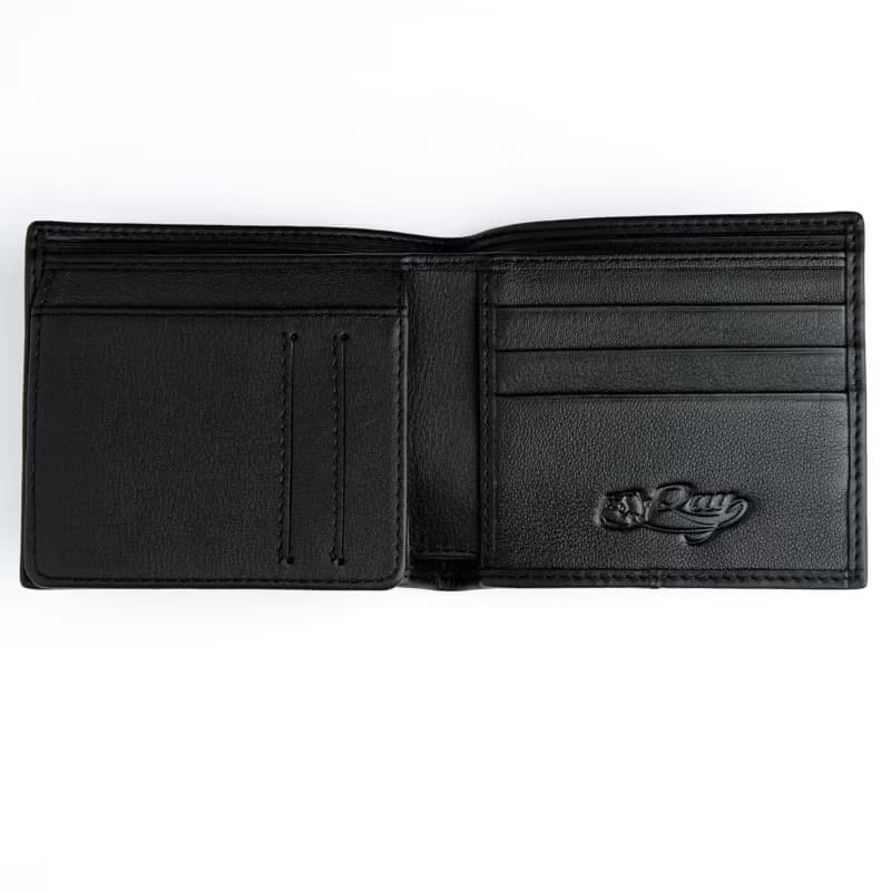 黑色魟魚皮革手工錢包 牛皮內裡 8卡槽 雙透明證件位