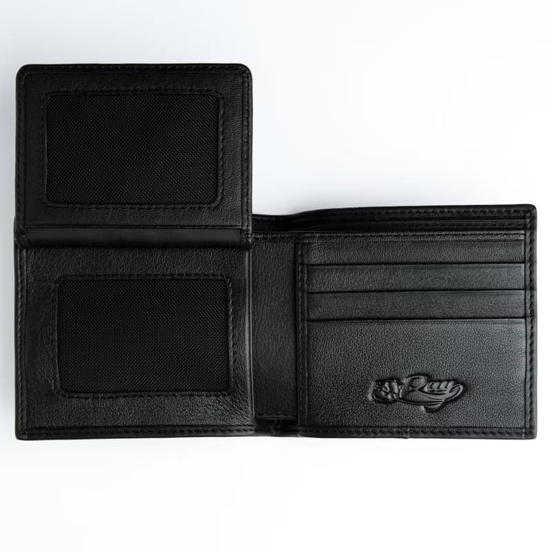 黑色魟魚皮革手工錢包 牛皮內裡 8卡槽 雙透明證件位